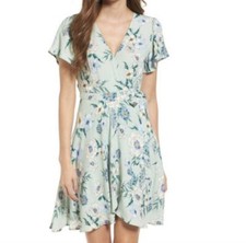 ASTR the Label Dress Green Floral Print 100% Viscose True Wrap Mini Size Small