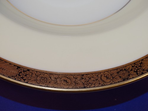 NORITAKE GOLDKIN CHINA 4985 RIMMED SOUP BOWL GOLD ENCRUSTED RIM YELLOW BORDER - Picture 4 of 6