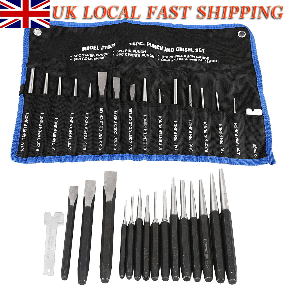 Garage Tools 16pc Punch and Chisel set Center Punches Cold Chisels Pin Punches
