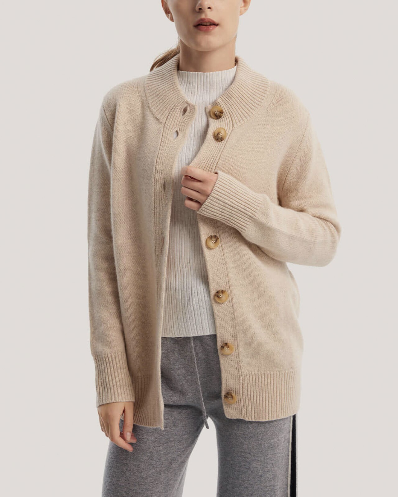 Gentle Herd Button Front Wool Yak Cardigan Sweater Size Small Light Beige