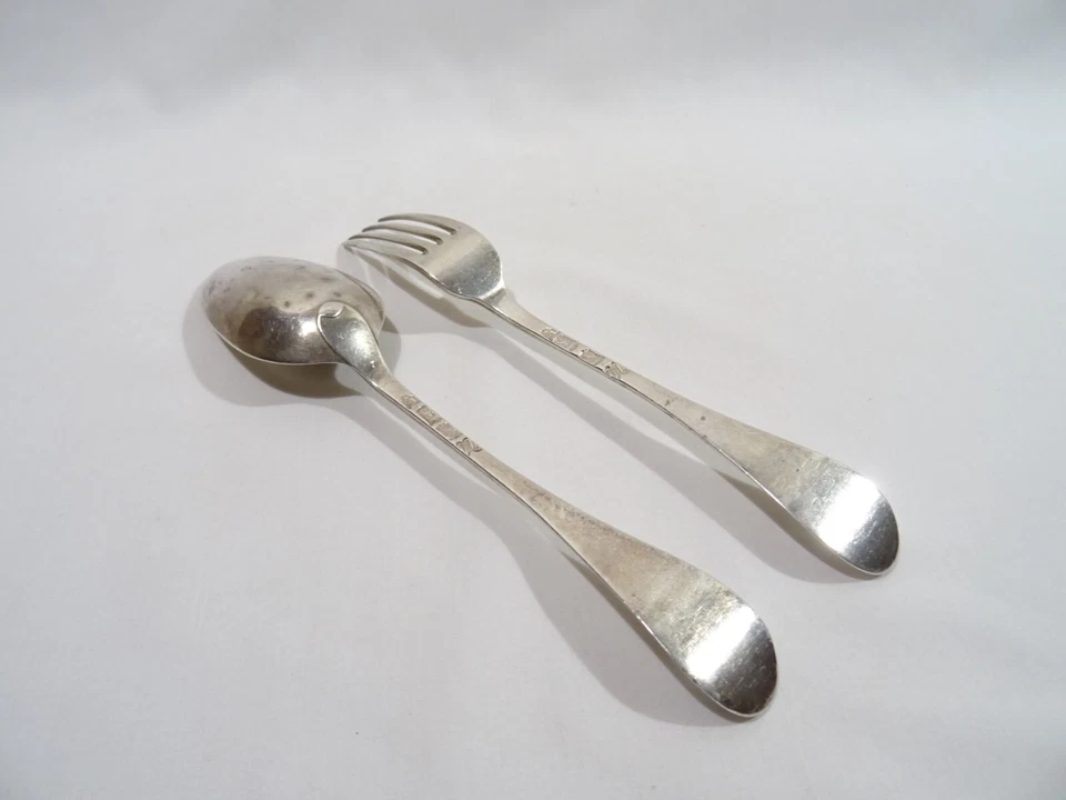 ANCIEN COUVERT CUILLERE FOURCHETTE ARGENT MASSIF ROTTERDAM PAYS BAS XVIII EME - Photo 2/4