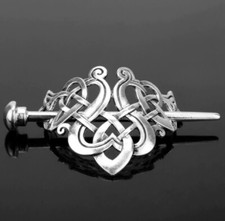 Celtic Hair Clip Hairpin Heart Knot Viking Hair Pin Slide Silver 8 x 5 cm