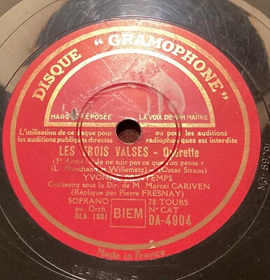 Yvonne Printemps   78 rpm Gramophone DA4904: Trois Valses-Je ne suis pas ce que