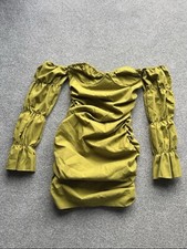 Prettylittlething khaki ruched mini dress