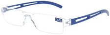 dezente Kunststofflesebrille / -hilfe "Joy" -  Randlos mit blauen Bügelenden