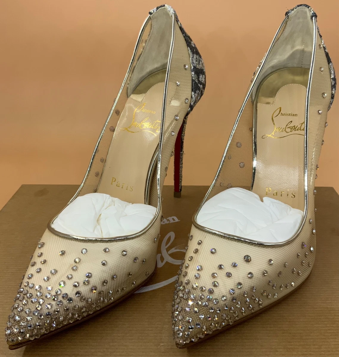 Christian Louboutin Silver Coarse Glitter Fabric And Mesh Follies Strass  Embellished Pointed Toe Pumps Size 36.5 Christian Louboutin | The Luxury