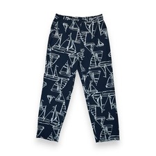 Vintage Talbots Preppy Navy Sailboat Print Cotton Straight Leg Pants Size 8