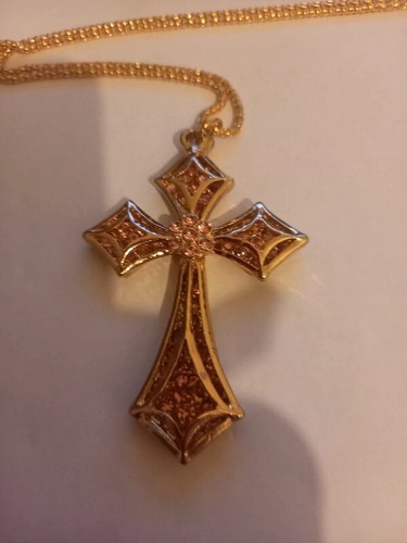 Pendentif Double Croix Strass Rosé Betsey Johnson - Métal Doré - Neuf Avec étiquettes