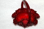 Vtg Ruby Red Glass Thumbprint Dbl Crimp Ruffle Basket 8" Bowl Fenton Holiday — photo 3