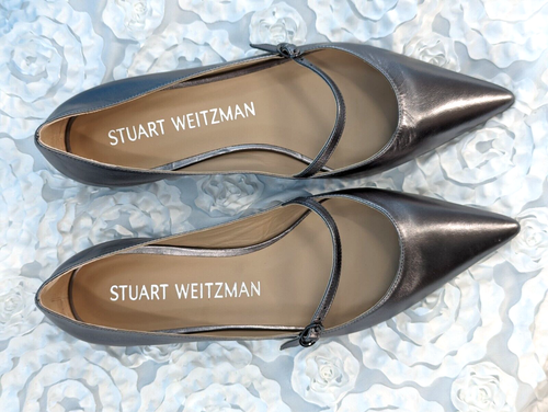 Stuart Weitzman Emilia Mary Jane piatto argento met. Tg. 10B nuovo senza etichetta o scatola originale $395 - Foto 2 di 7
