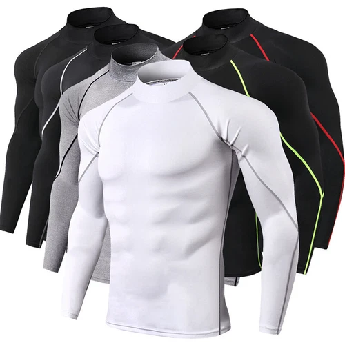 Herren Rollkragen Kompression Basisschicht Oberteil Fitness Tights Sport Langarmshirt - Bild 2 von 26