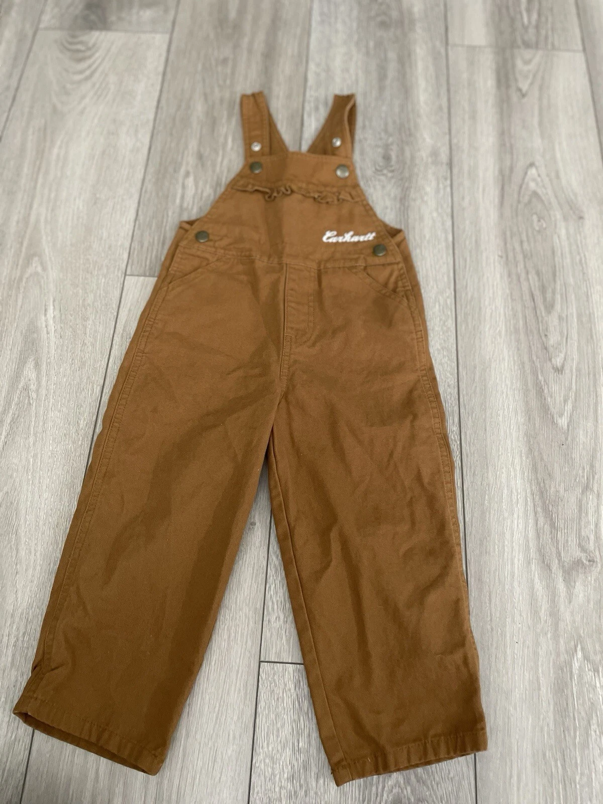Carhartt Girls Canvas Bib Overalls Sz 3T Brown Outdoor Farm Fall