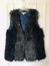 Fever Faux Fur Vest Jacket Size L Grey Black Brown