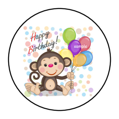 30 MONKEY BIRTHDAY STICKERS ENVELOPE SEALS LABELS 1.5'' ROUND BALLOONS COLORFUL