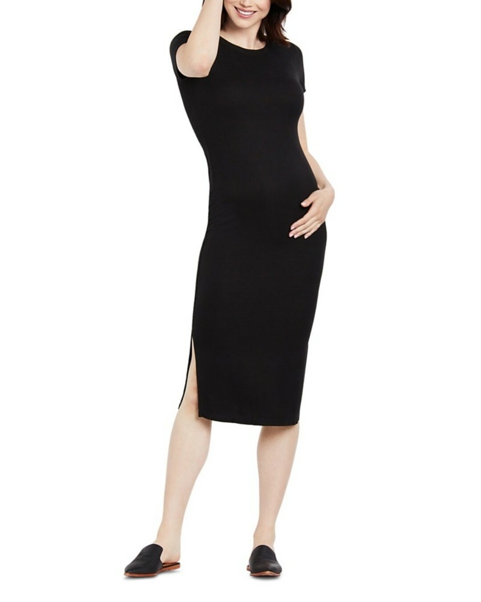 open lace back dress Light Blue Ribbed Knit Fitted Maternity Midi Sweater Dress main image 1