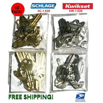 40 SCHLAGE SC-1 KWIKSET KW-1 House Key Blanks RETAIL READY 10 PACKS-RESALE