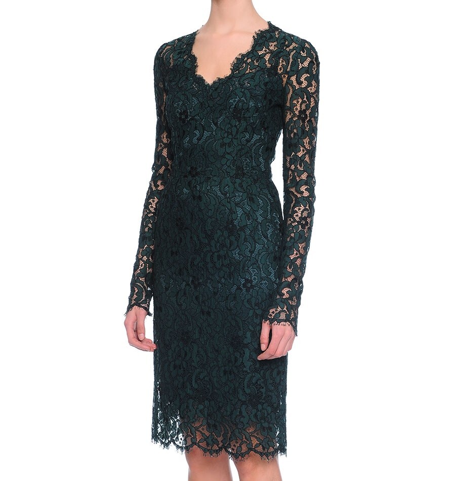 dolce gabbana green dress Dolce & Gabbana Green Floral Lace Cotton Sleeveless Midi Dress