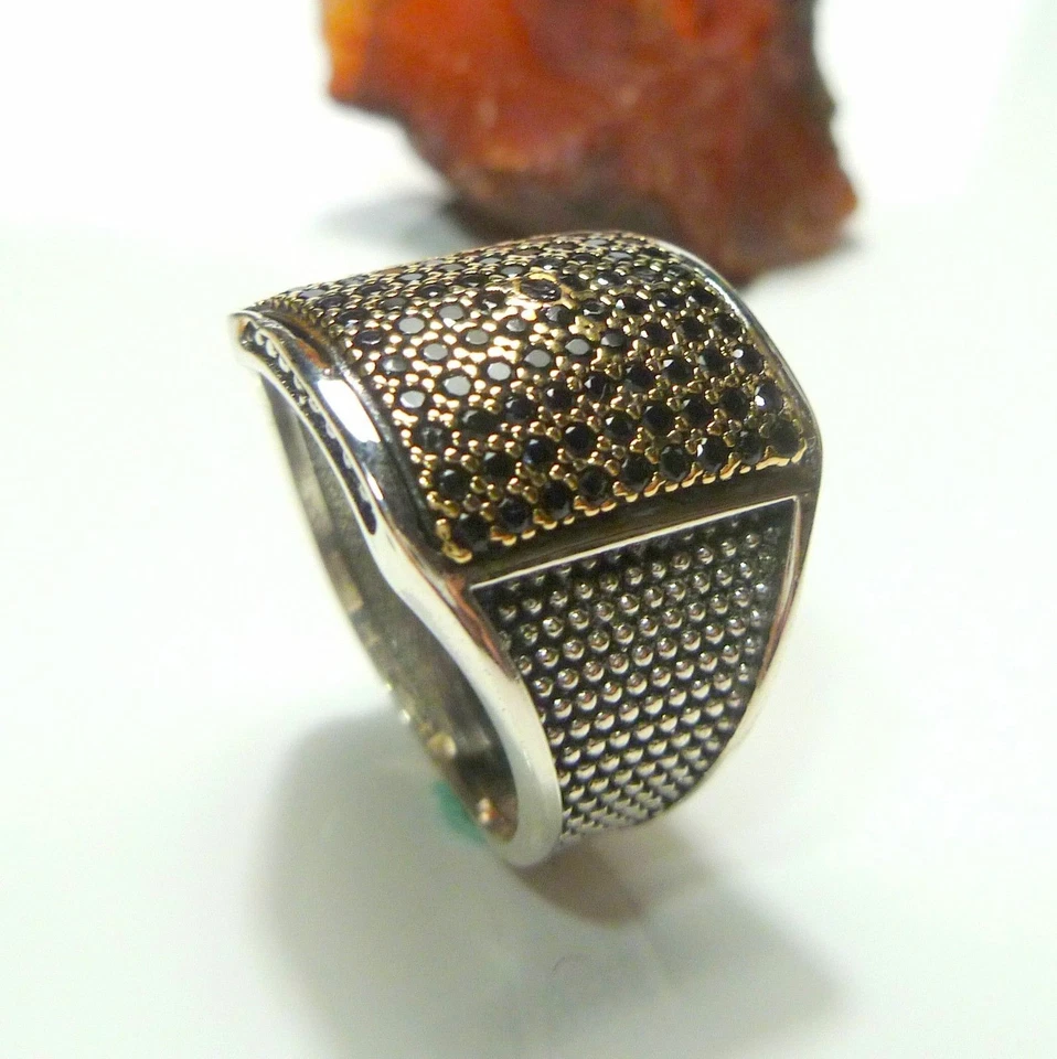 58 (18,4 MM Ø ) 925 Argento Sterling Anello Con Goldplatte Onice Ricoperto - Immagine 2 di 4