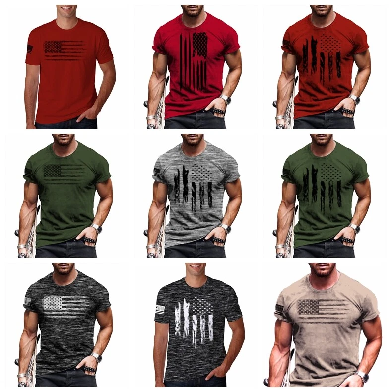 T-Shirt Men USA American Flag Fashion Patriotic Retro Graphic T Shirt Small Tees