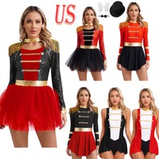 US YiZYiF Women's Ringmaster Costume 5pcs Red Circus Costumes Halloween Cosplay