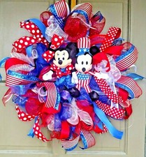 July 4th Mickey Minnie Front Door Wreath Large Handmade 24" Patriotic Decor