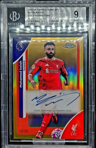 2025-26 Topps Chrome EPL  #CA-MS Mohamed Salah Auto Gold Refr BGS 9.0 #/50