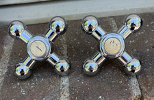 2 Vintage Chrome Porcelain 4 Point Star Faucet Handles Hot Cold