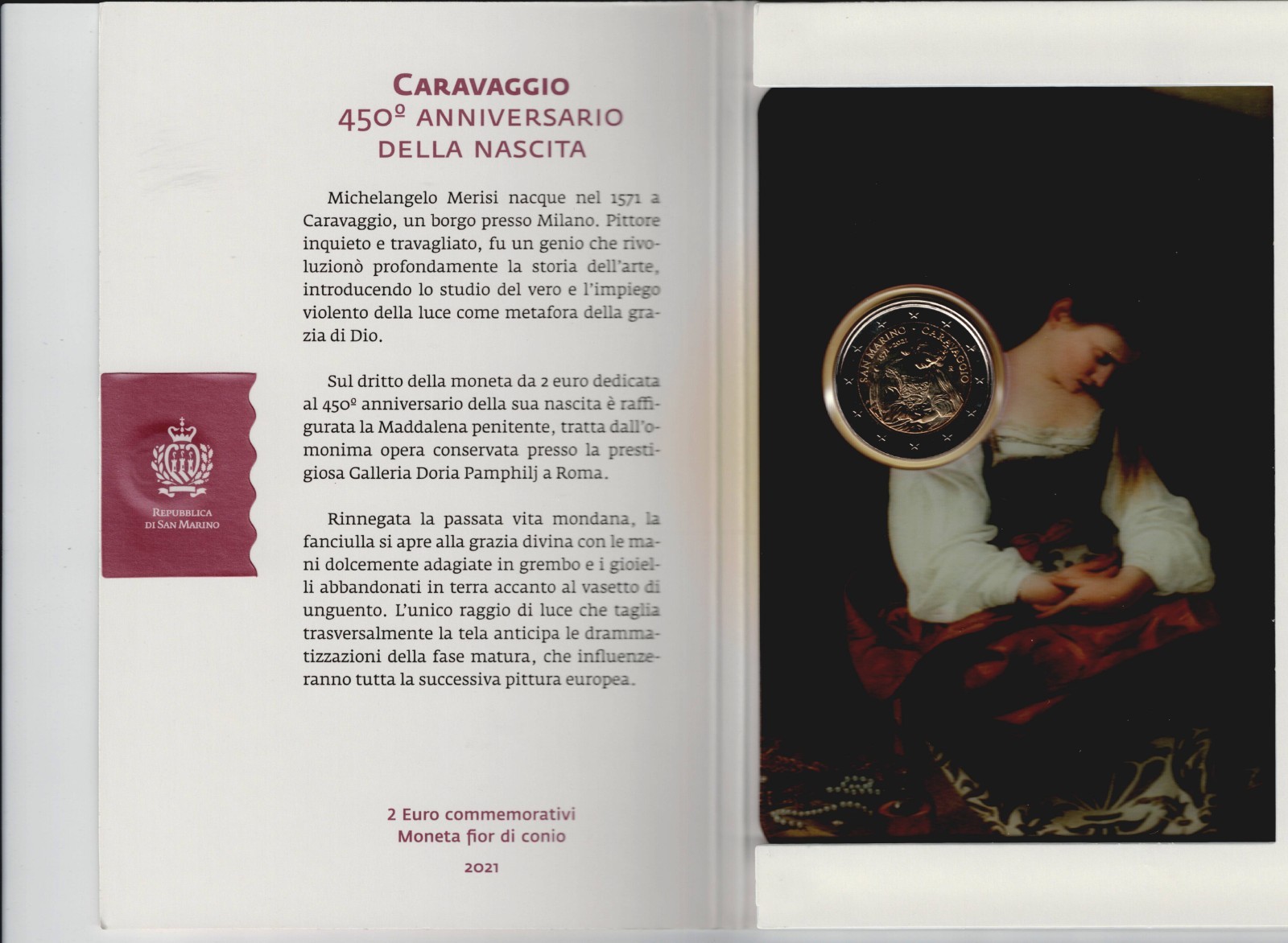 2 euro 2021 450 ans de la naissance de Caravage dans son coffret luxe