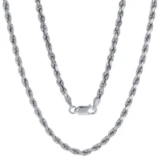 10K White Gold Solid 3mm Diamond Cut Rope Chain Necklace Mens Womens 18"- 30"