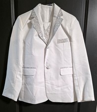 Vintage SWOTG doby Boy's White Tailored Silver Lame 3-Piece Tuxedo