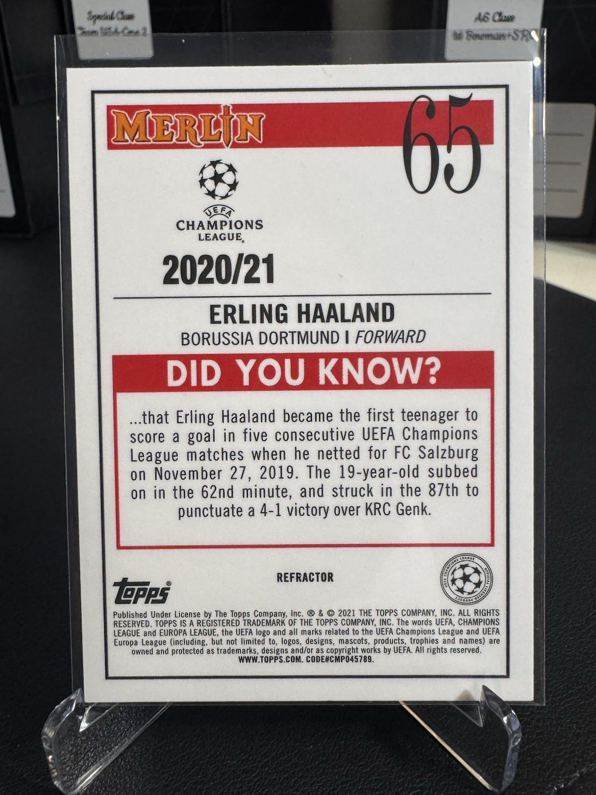 Topps Merlin UEFA Champions League 2020/21 Erling Haaland Silver Refractor #65 view 2