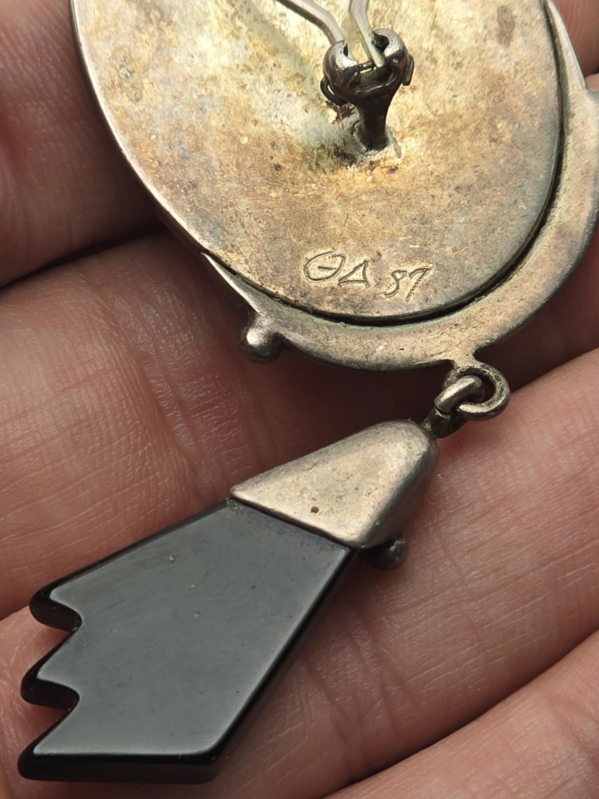 Bold Artisan Sterling Silver Earrings Dated Stone… - image 6