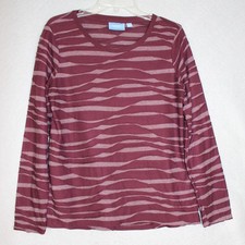 Simply Vera Vera Wang Long Sleeve Striped Wavy Textured Shirt Purple/Maroon SZ L