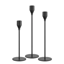 NLBTW Matte Black Taper Candle Holders, Set of 3 Metal Candlestick Holders fo...