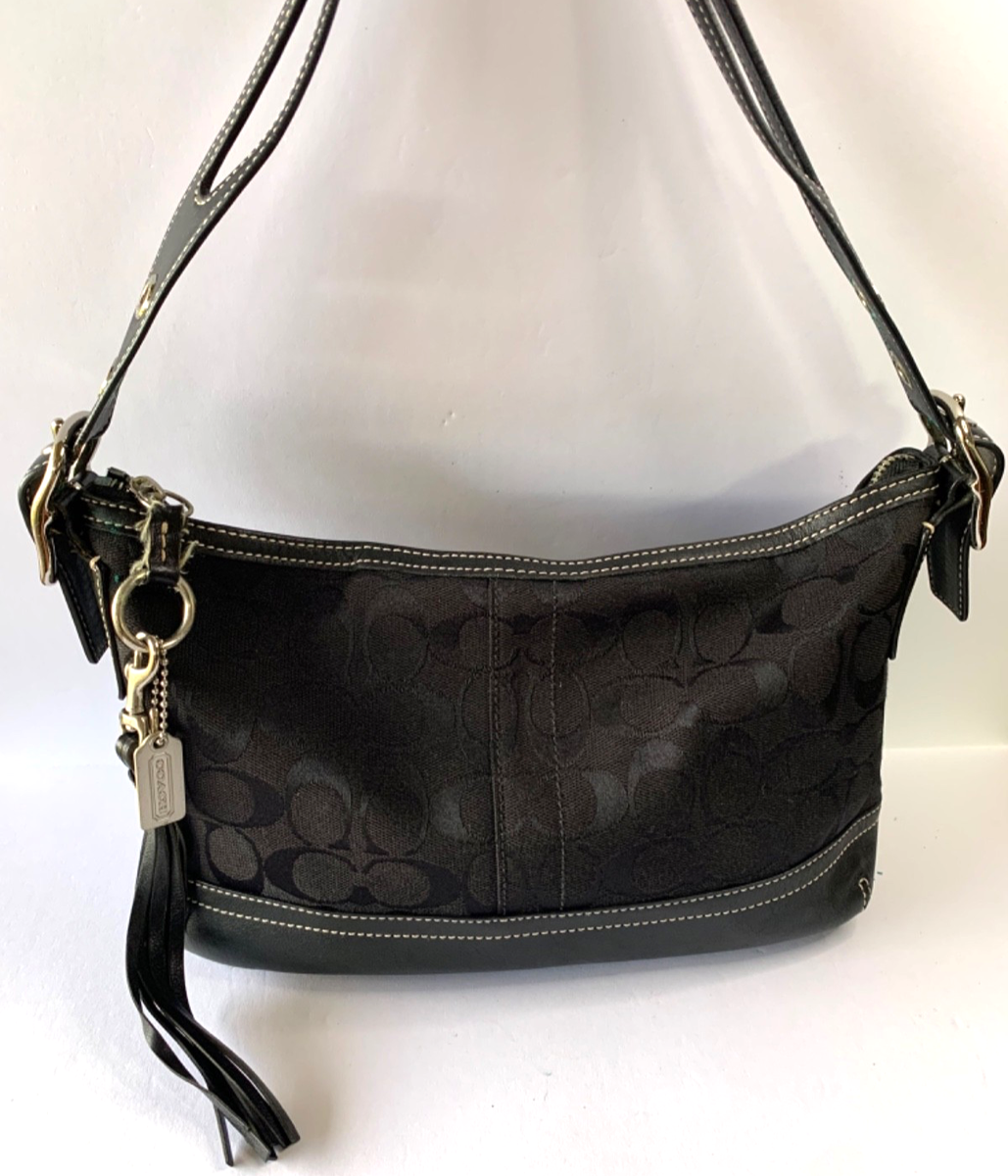 バッグ COACH Signature OneShoulder Bag Y2K 9363 COACH 9363 Vintage Y2K Signature Monogram Canvas Leather Black