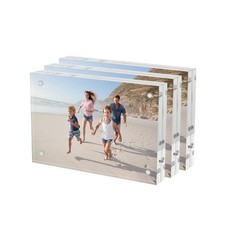 4x6 Acrylic Picture Frames 3 Pack, 20 Thicker Block, Clear Picture Frames Fr...