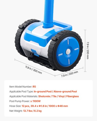 VEVOR Aspirateur piscine à aspiration automatique nettoyeur de piscine 2 roues - Imagen 7 de 12