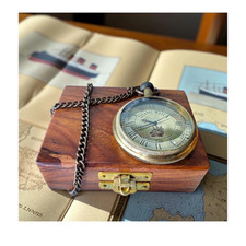 Titanic Pocket Watch with Wooden Box Nautical Brass Timepiece