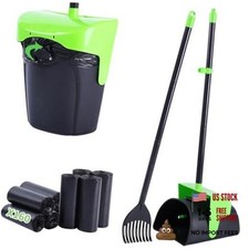 Pooper Scooper Large Swivel Bin  Rake with 160 Waste Bags,Heavy Duty Green