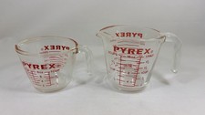 Vintage PYREX 1 Cup 8oz 508 And 2 Cup 516 Measuring Cups Red Lettering USA Lot