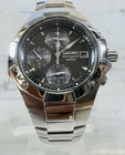 Vintage Men's Seiko Chronograph Alarm Watch Black Dial 100M Stainless Steel