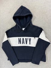 Navy Midshipmen Screened Logo Cutoff Hoodie Sweatshirt (Women's Medium) Blue