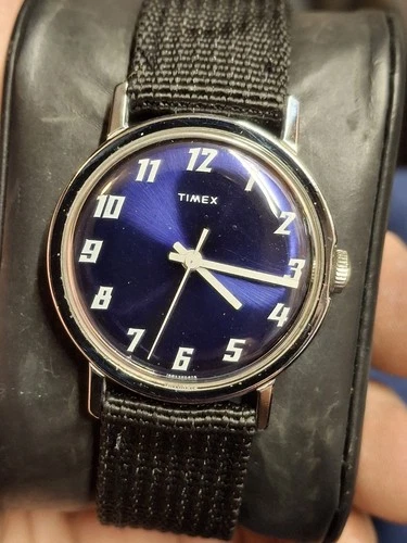 Timex Mercury 1974 Blue Dial Mens Vintage 1970s Mechanical Handwind Watch Retro
