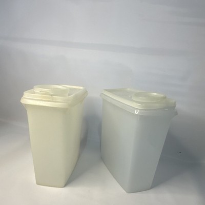 Tupperware White Plastic Storage Container Set Twist Off Lids 2 Rectangular 9.5''