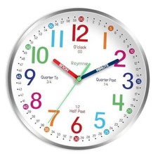 Roymnie 8" Wall Clock for Kids - Battery Operated - Silver - Learning