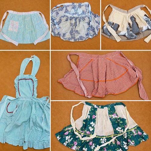 Handmade Lot of 6 Vintage Handmade Multicolor Waist & Bib Aprons Floral Striped