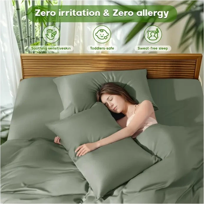 Juego de sábanas de bambú premium de 4 piezas, bolsillos profundos transpirables y suaves de bambú fresco Foto 2 de 4
