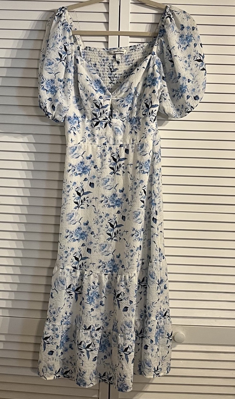 Speechless Flower Dress Large White Blue