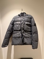 Stone Island Lino Resinato Down-TC Jacket Mens S Grey Hooded DAMAGED - product listing photo