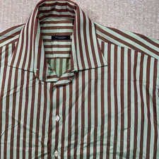 Burberry London Men's L Button Down Dress Shirt Green Red Striped Cotton